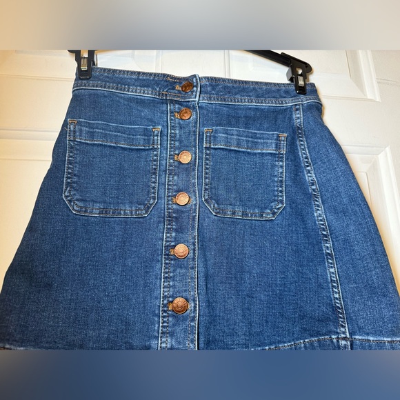 Madewell Stretch Denim Aline Mini Skirt Sz 00 Pockets Boho Dark Wash Festival - Picture 6 of 9